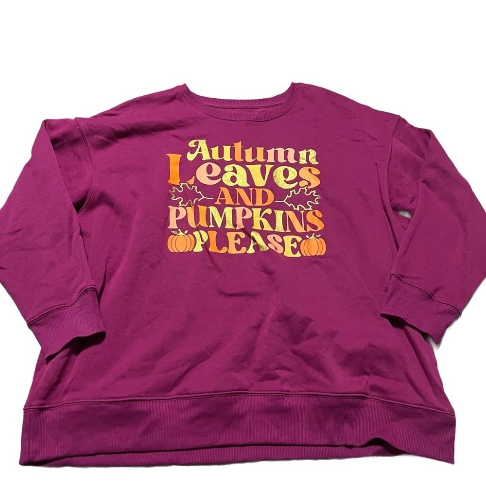 Fall Women's Purple Crewneck Autumn Leaves and Pumpkins Please Plus Size XXL